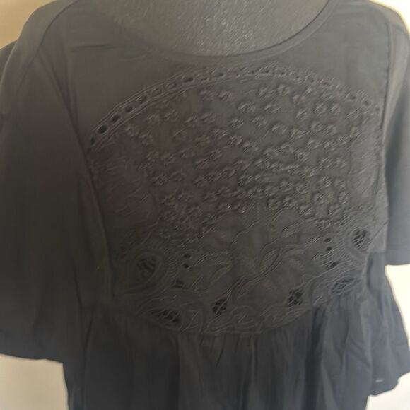 Anthropologie Black Flutter Sleeve Crop Blouse - Picture 2 of 7